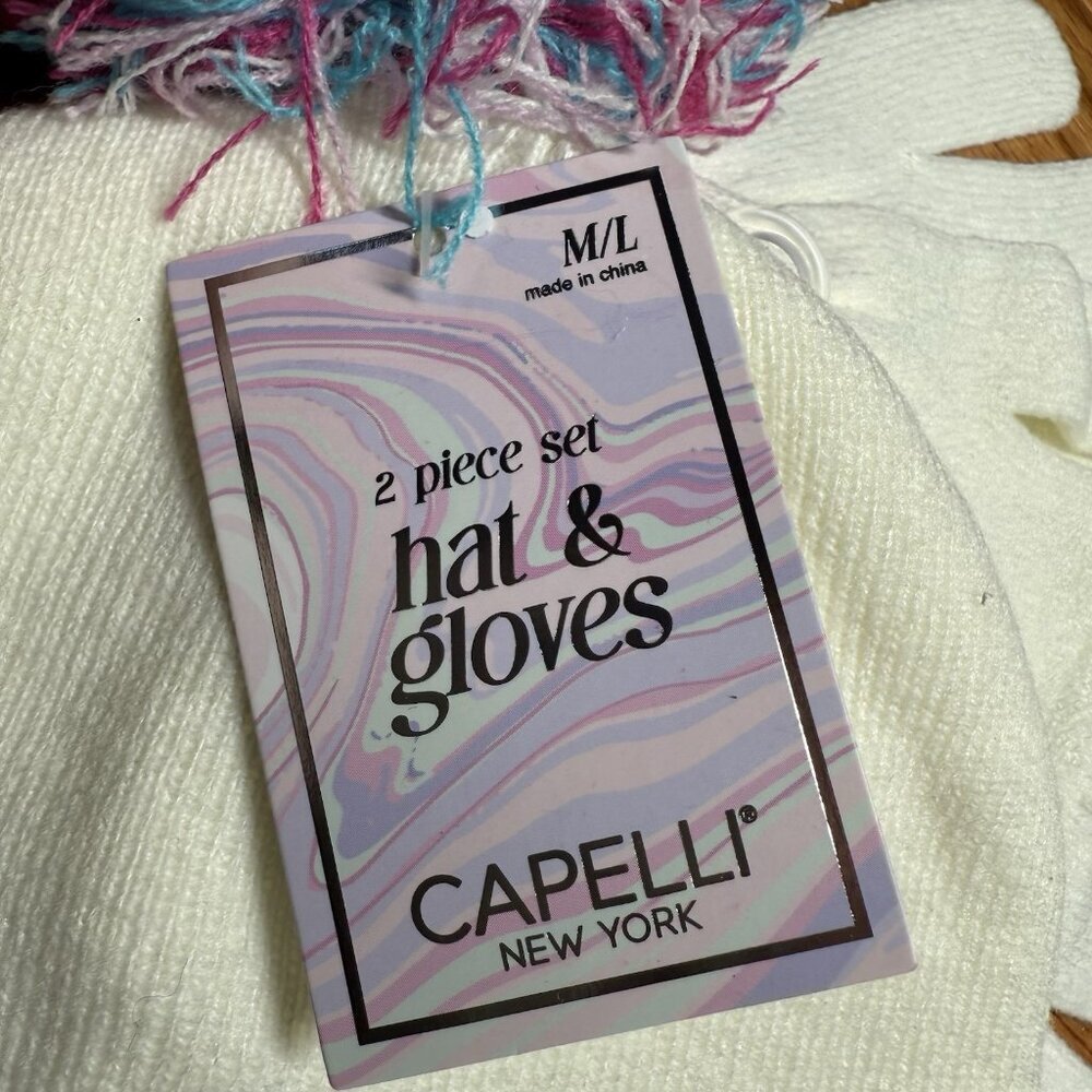 NWT Capelli New York Unicorn Knit Hat & Gloves Set Ivory Pink M/L - Picture 4 of 5
